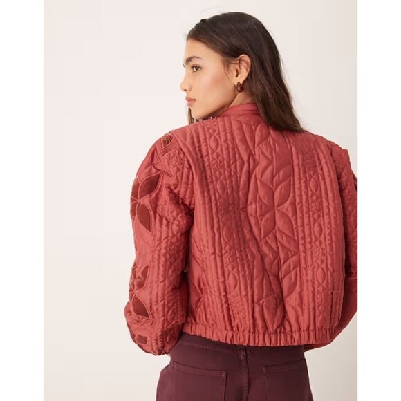 NWT Free People Quinn quilted red jacket in Marsala Red, S - Picture 8 of 16